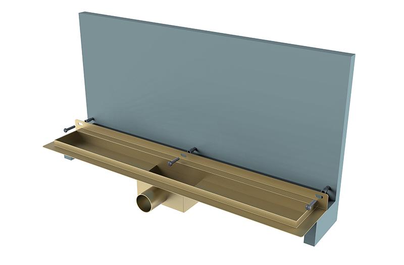 HX010 – Wandmontierter linearer Abfluss mit Kastenauslass und 3 Wandbefestigungslöchern